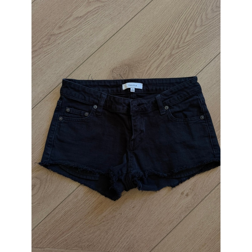 Talula Black Denim Cutoff Shorts Low Rise Raw Hem Size 25 Womens Casual Indie